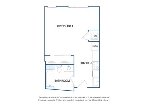 Floor plan for studio, 1 bath, 455 sqft